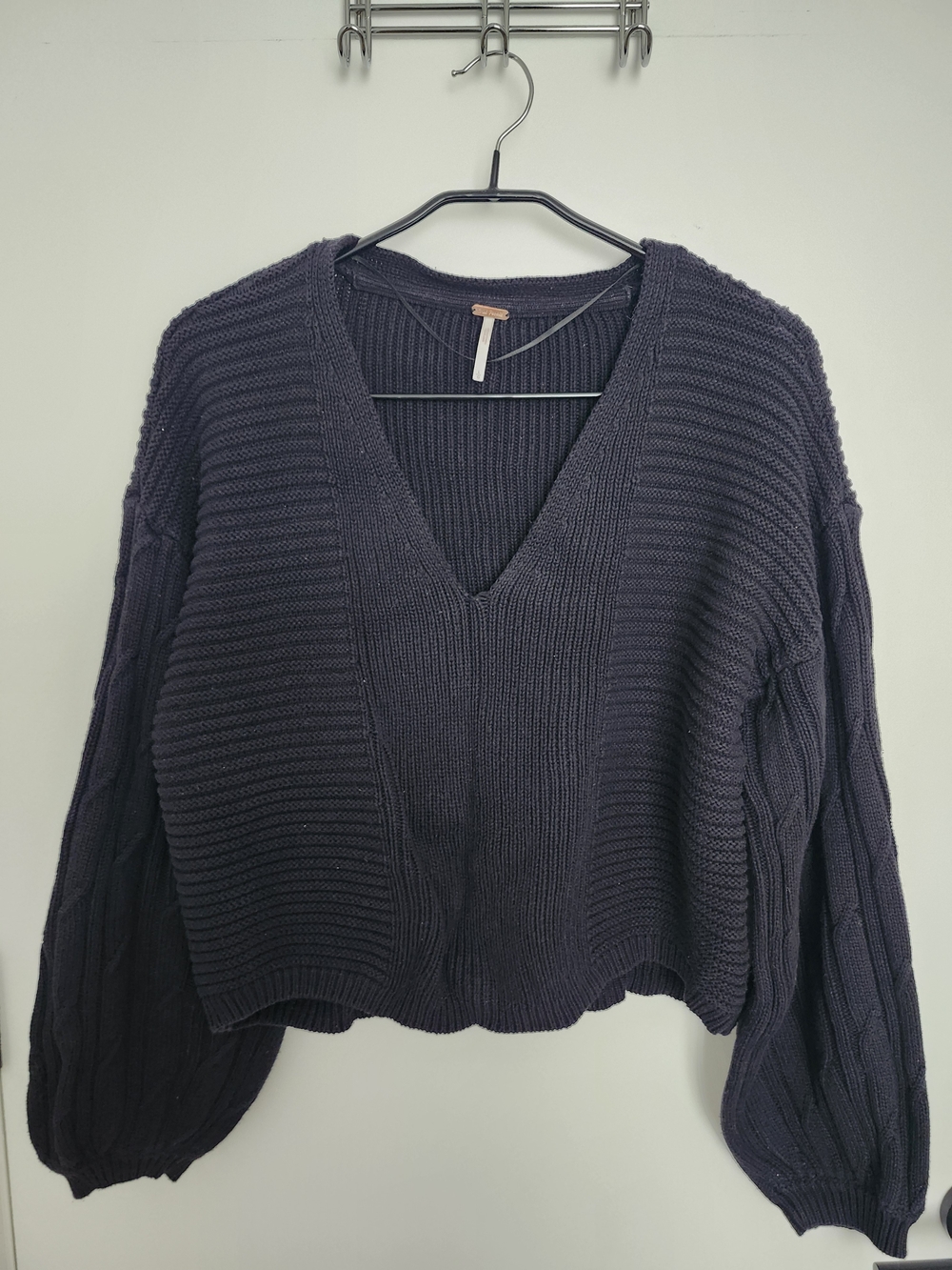 Free People Black V-Neck Bell Sleeve Sweater 100% Cotton